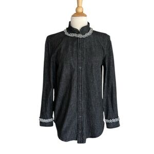 POLO RALPH LAUREN Black Denim Long Sleeve Shirt Lace Cowgirl Western Size 4